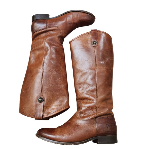 Frye Melissa Button Cognac Leather Tall Riding Boots Womens 9 B Equestrian - Picture 3 of 12